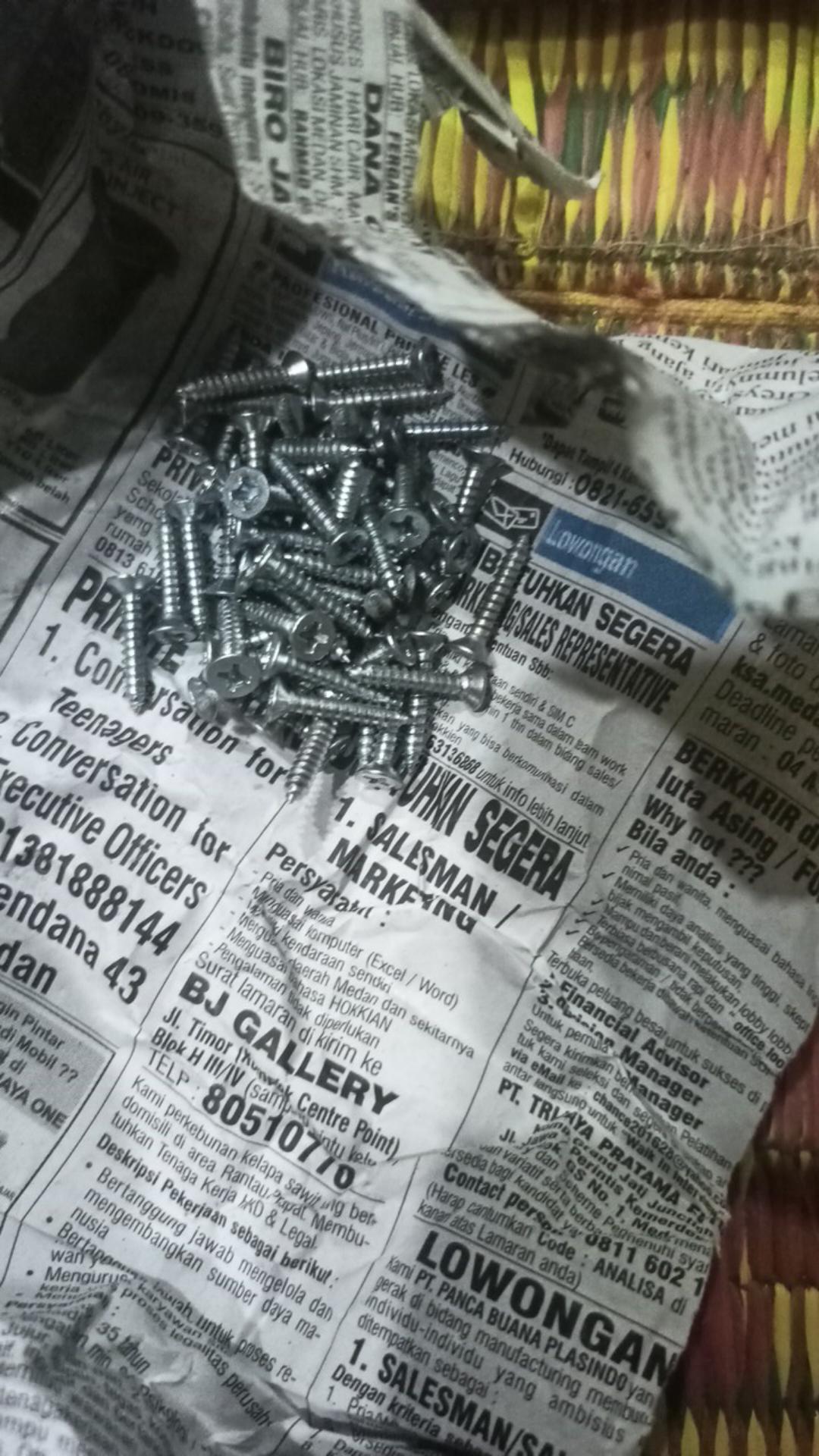 50 Pcs Baut Sekrup Cacing Jf 6 X 3/4 Kepala Rata