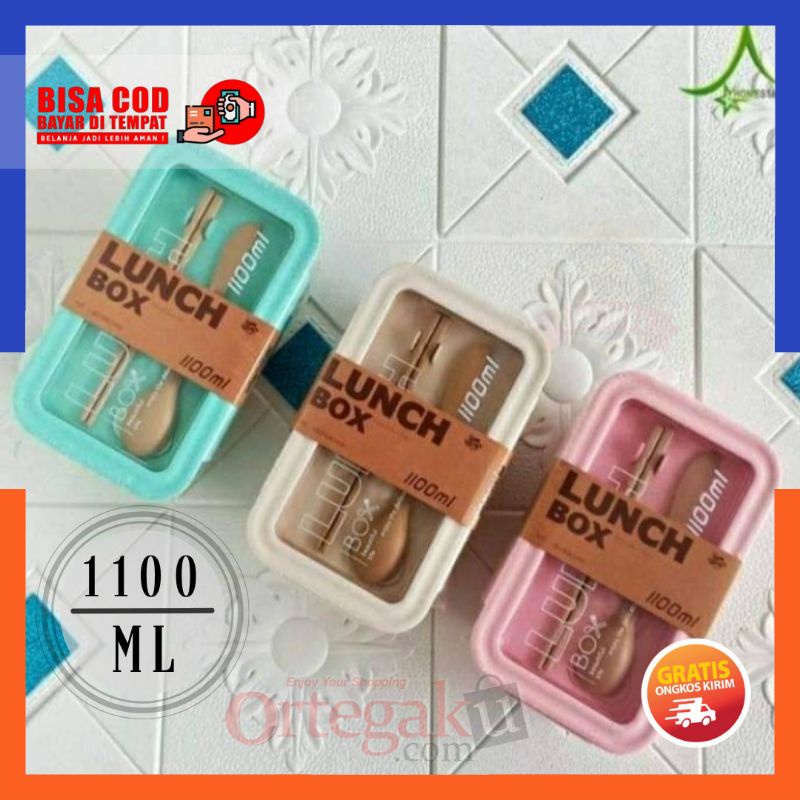 [1100ml] LUNCH BOX SEKAT ANTI TUMPAH | KOTAK BEKAL MAKANAN BENTO 1100ml MURAH Free Sendok dan Supit 
