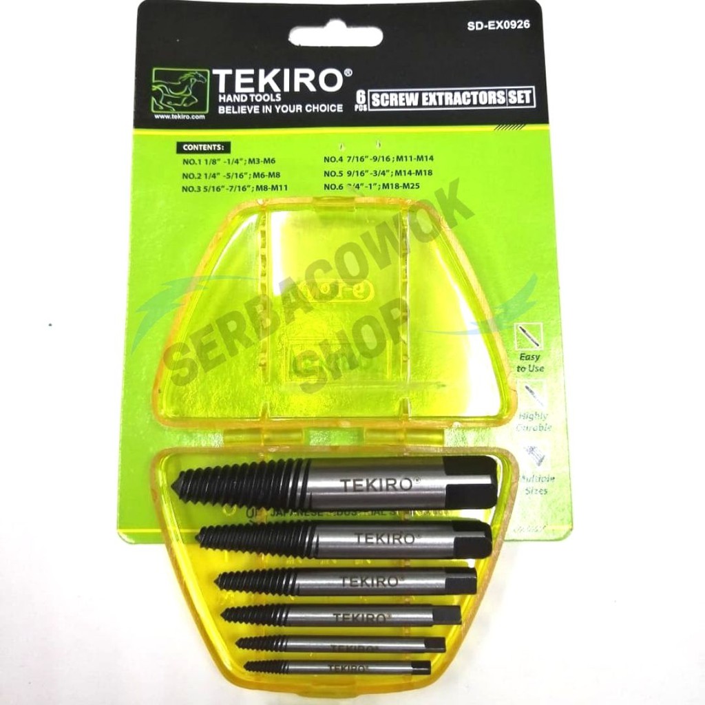 Tekiro Tap Balik Set 6 Pcs Screwdriver Extractor Set Buka Baut Rusak Termurah Berkualitas