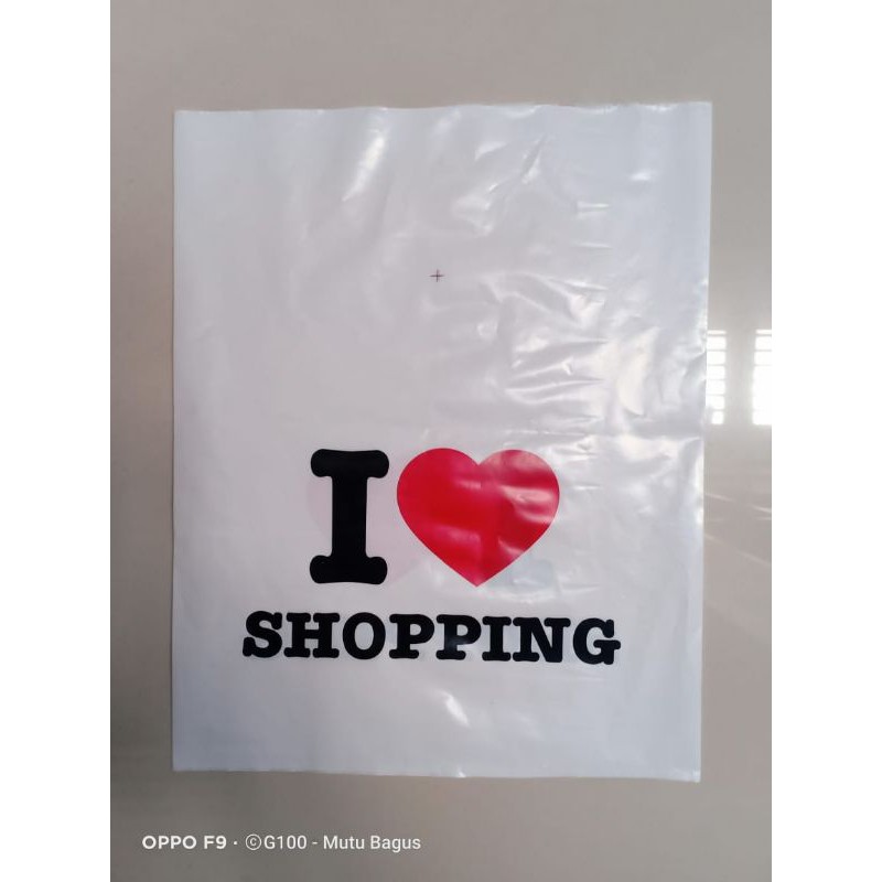 Kencana - plastik packing PE I Love Shopping Ukuran 25x31 cm, tebal 40 mikron, isi 50 Lembar