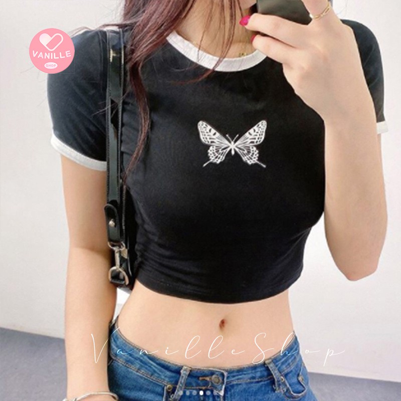 VS ID - Kaos Butterfly Crop Top Kaos Kupu