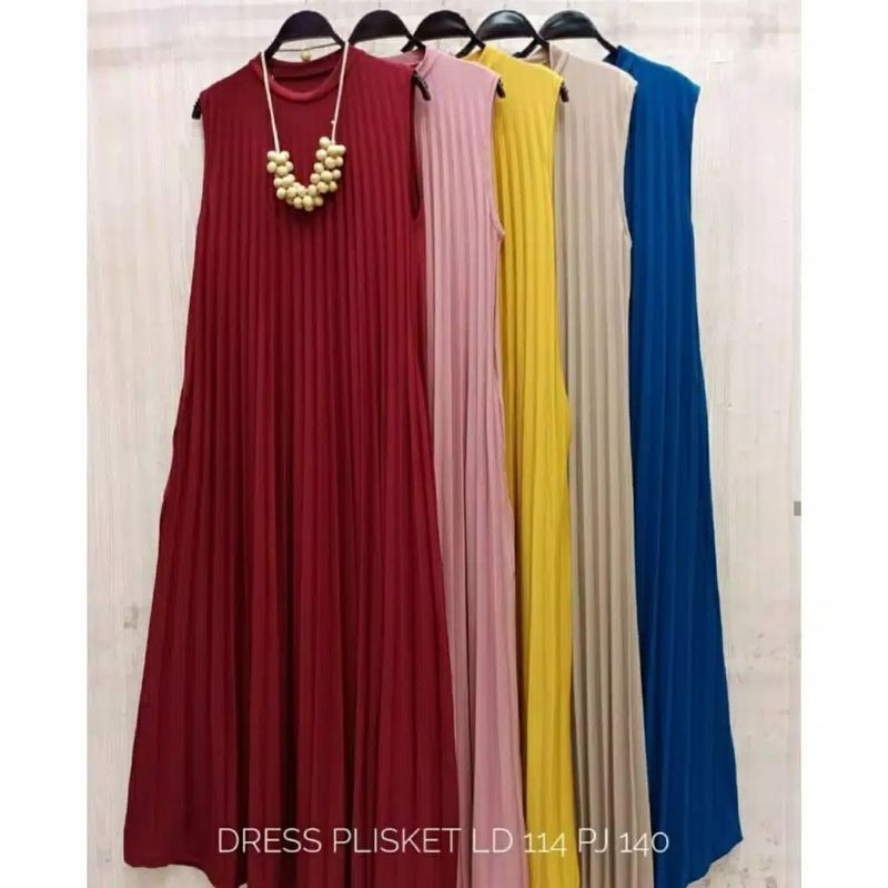 GAMIS SLEVELESS LONG DRESS JUMBO MAYUNG PLISKET PREMIUM TANPA LENGAN MURAH