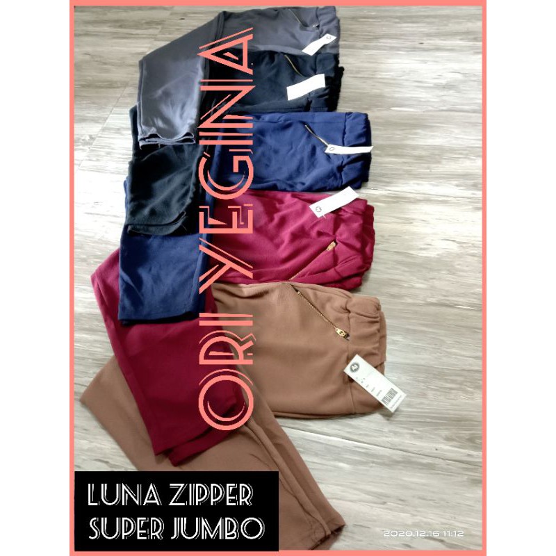 LUNA PANTS SUPER JUMBO ZIPPER RESLETING  XXL fit XXXXXXL . Celana Panjang Katun Zipper Jumbo yegina