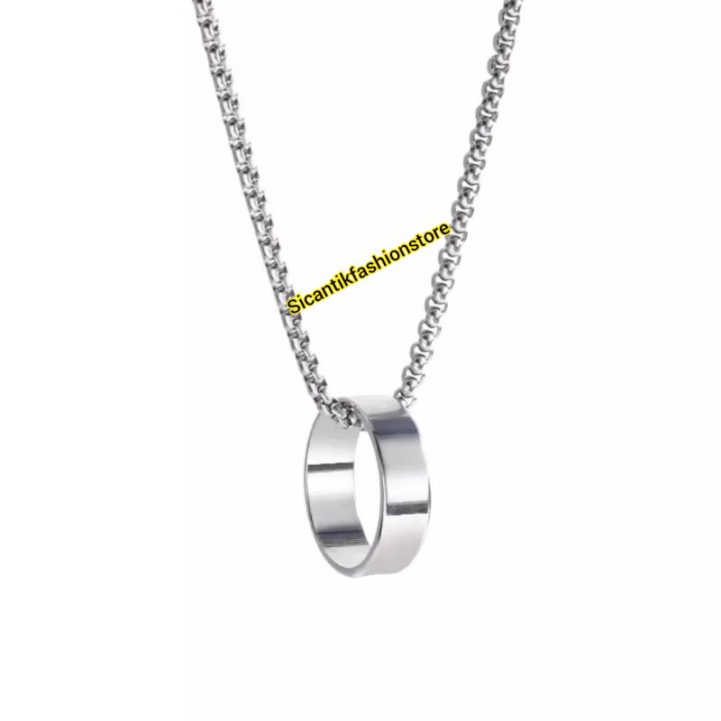 Kalung Titanium Bandul Cincin Silver Fashion Wanita Pria Terbaru Terlaris Anti Karat Selamanya Kalung Liontin Cincin Wanita Bandul Cincin Silver