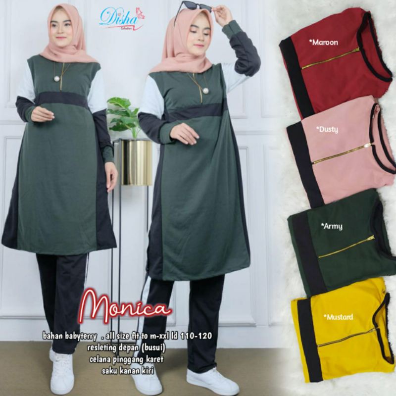 Monica babyterry resleting depan (busui) celana pinggang karet saku kanan kiri disha collection