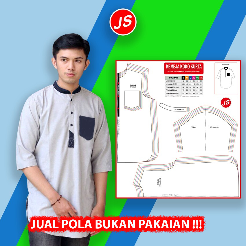 Pola Jiplak Kemeja Koko Kurta 6 in 1 [ Pola Baju Jamblang Studio ]