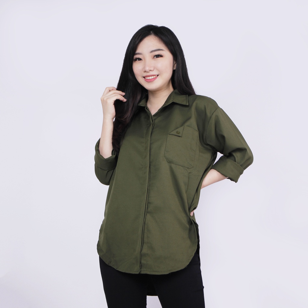 KEMEJA TUNIK POLOS TANGAN PANJANG ADA KANTONG BAHAN SHAKILA FASHION PREMIUM