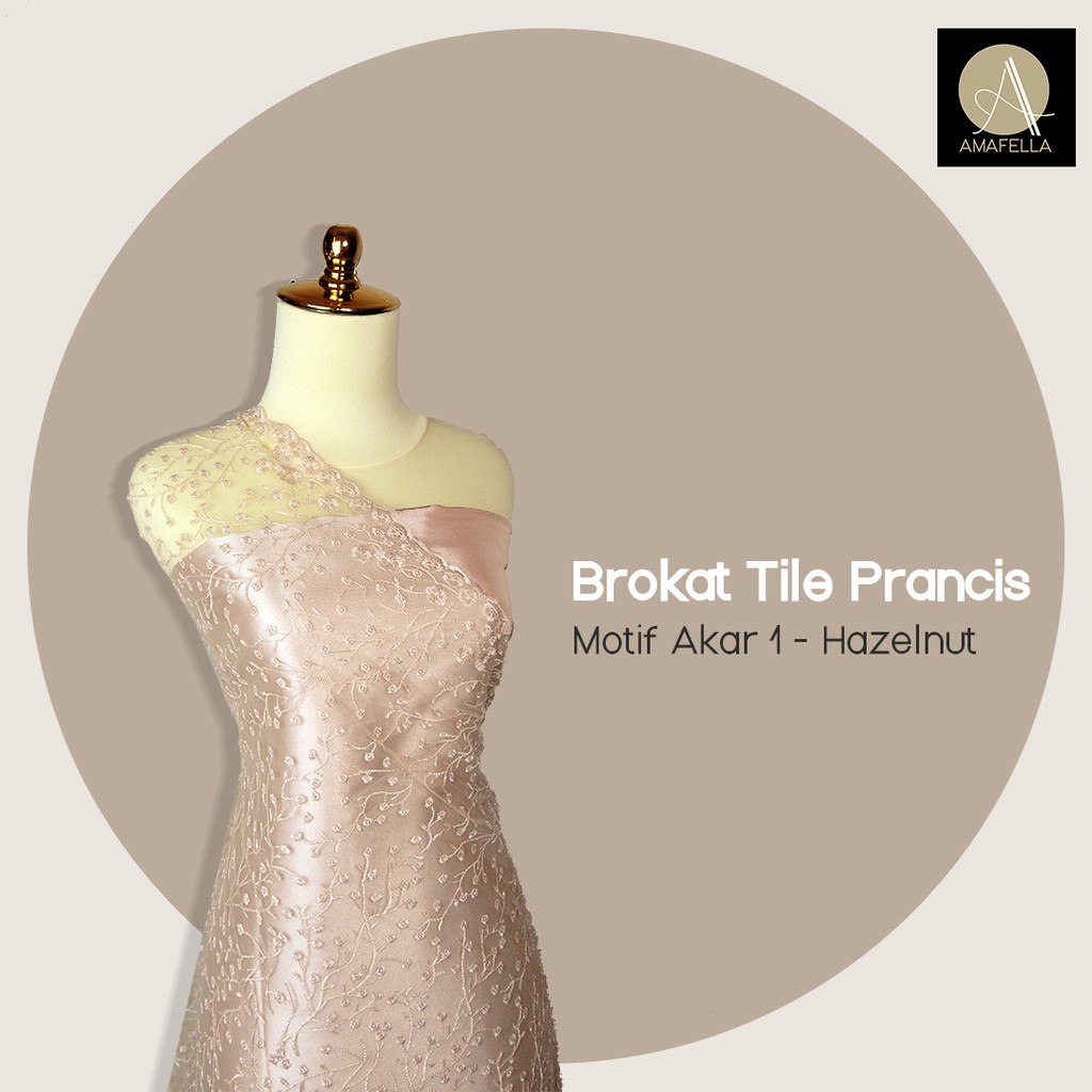 1/2 meter Kain Brokat Brukat Tile Prancis Bahan Kebaya Motif Akar Hazelnut