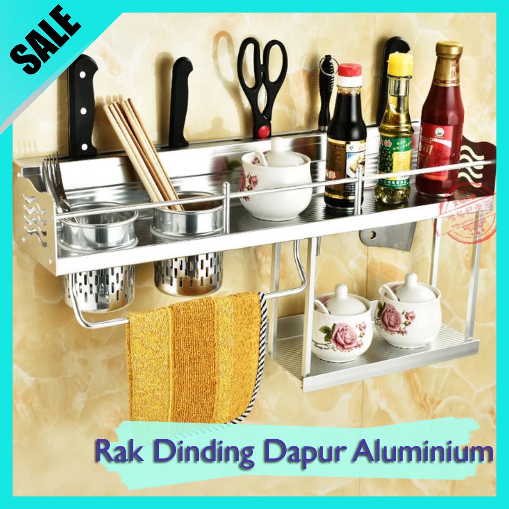 Rak Dinding Dapur Aluminium Rak Bumbu Dapur 2 Susun Rak Dapur Tempel Dinding Rak Tempel Dapur Murah