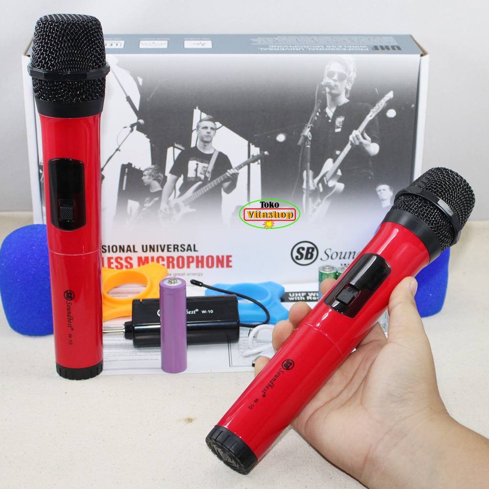 Microphone Wireless Soundbest W-10 Mic Double Handle Wireless Original Terbaik