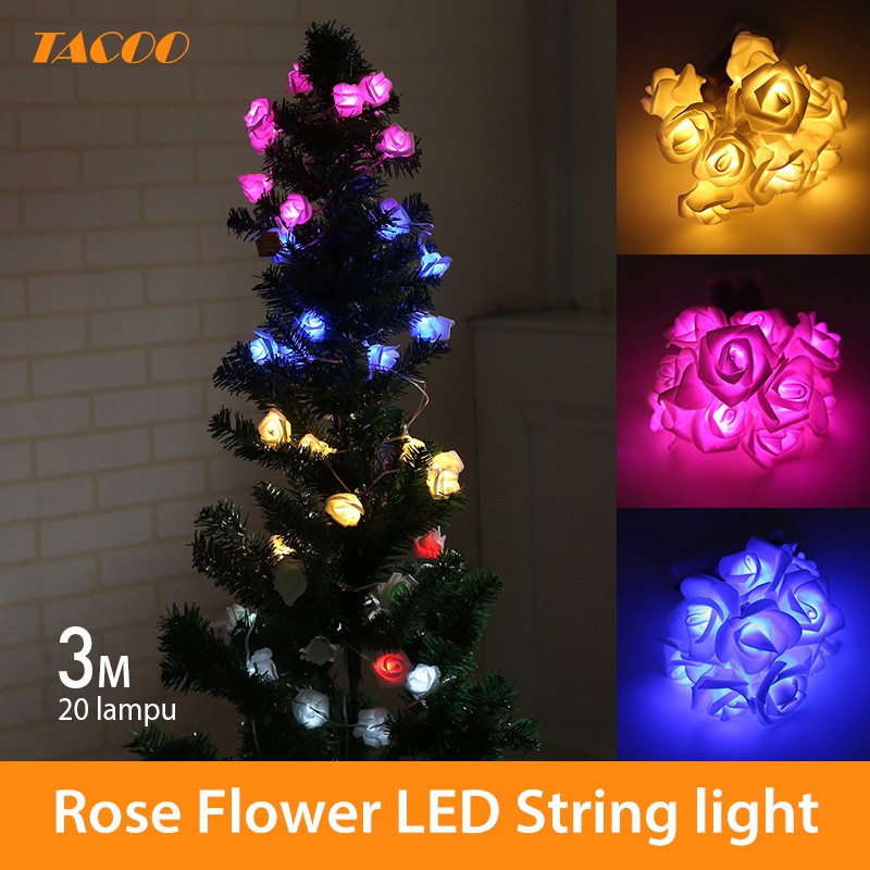 

TACOO Lampu LED Hias Natal Dekorasi Kamar Tumblr Mawar Rose Unik 3M - Putih