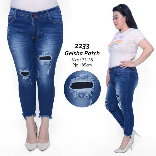  CELANA  JEANS WANITA GEISHA PATCH 7 9 ripped sobek  lapis  