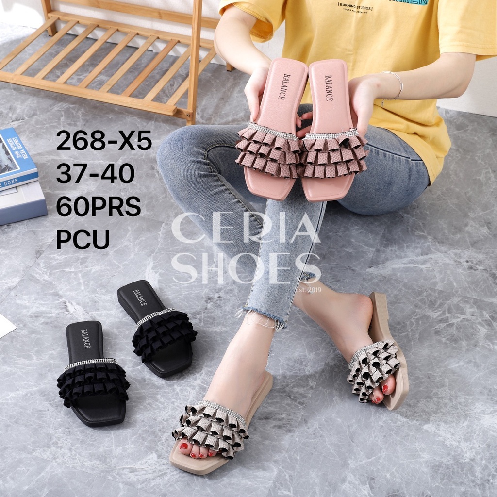 BALANCE Sandal Jelly Slop Wanita Import Motif Gelombang List Mutiara Bahan Karet Elastis Anti Slip Tebal X5