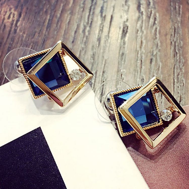 Double-layer square crystal anting-anting all-match modis elegan panjang Korea anting-anting Korea g