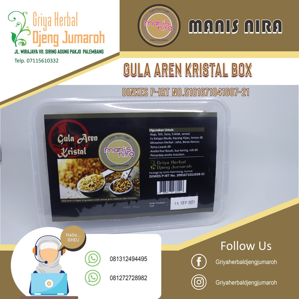 

GULA AREN KRISTAL MANIS NIRA / AREN / GULA KRISTAL BOX 500 Gram