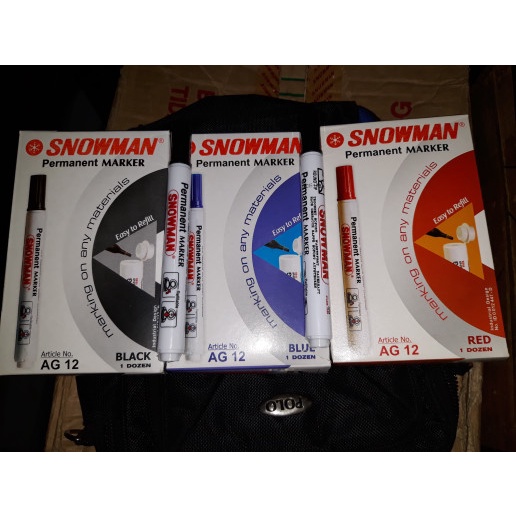 

TULIS-ALAT- SPIDOL PERMANENT MARKER SNOWMAN AG 12 (SPIDOL HITAM . BIRU . MERAH) - HITAM -ALAT-TULIS.
