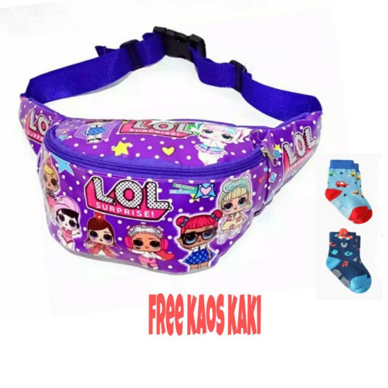 tas anak waistbag lol+kaos kaki lucu