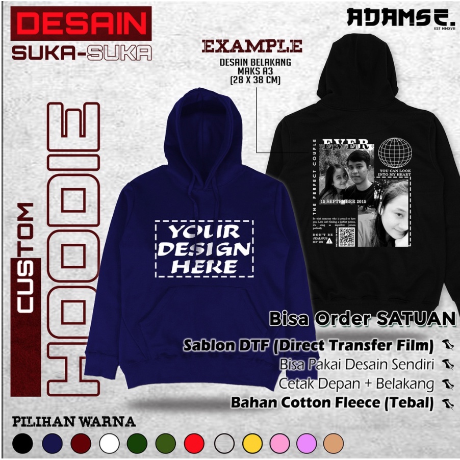 Jaket Hoodie Custom Sablon kata kata/Logo/Foto | Sablon Sweater Pria Wanita Aesthetic Viral Tiktok