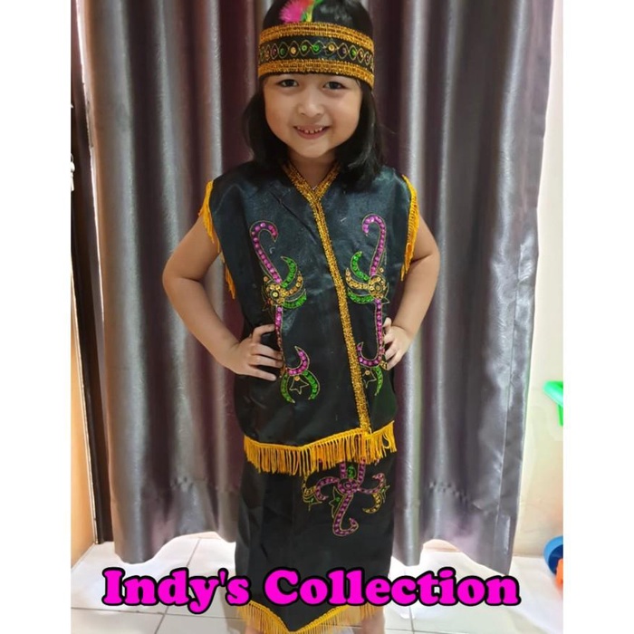 Adat Anak Sewa Baju Dayak Hitam Anak Perempuan