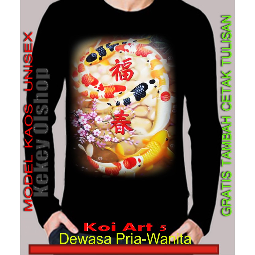 Kaos Lengan Panjang Gambar Koi Art 5 model unisex / t shirt tangan panjang ikan koi 9 ekor lukisan