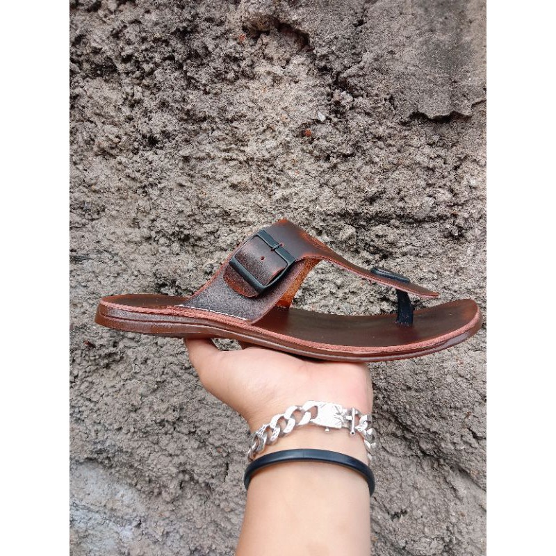 sandal japit gesper bahan full kulit sandal pria terbaru sandal berkulit sandal gesper