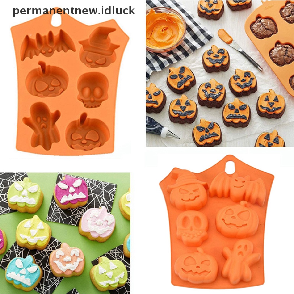 Cetakan Kue Bentuk Labu Hantu Kelelawar Halloween Dengan 6 Rongga