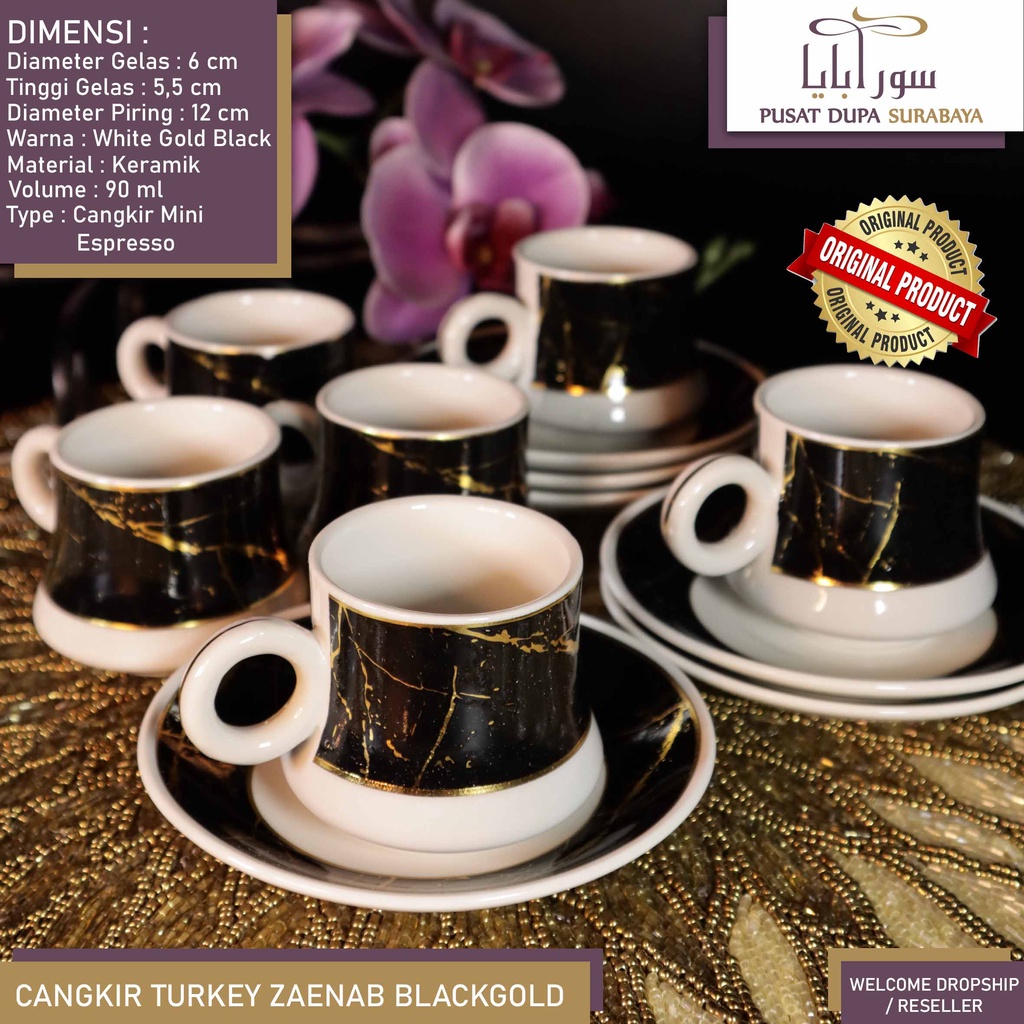 Cangkir Kopi/Teh Keramik Set Espresso Turkey/Arab Mewah Luxury (Isi12) Bukan Sango Best