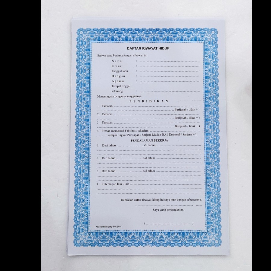 

FORMULIR DAFTAR RIWAYAT HIDUP