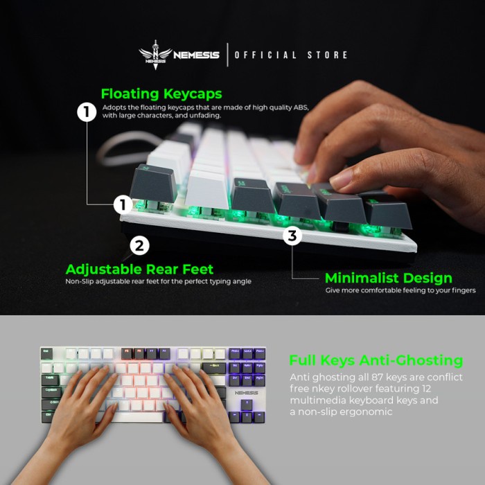 NYK Nemesis MKN-01 EZALOR Keyboard Gaming Mechanical TKL Outemu Switch - Grey White, Brown Switch