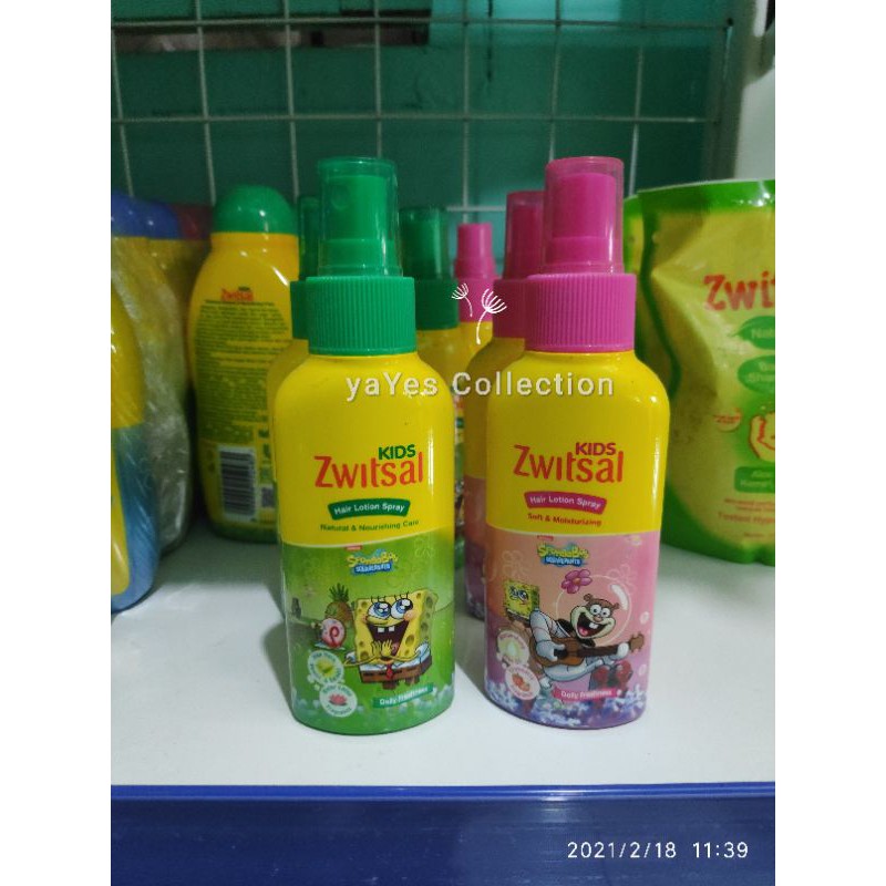 Hair Lotion Spray Zwitsal Kids 100ml Natural Soft Spombob Pink Hijau biru switsal minyak Rambut anak