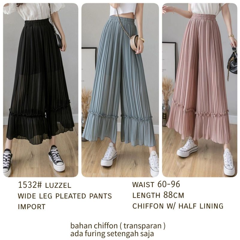 MDLV ~ 1532 LUZZEL WIDE LEG PLEATED PANTS CELANA KULOT CHIFFON CELANA KOREA CELANA PREMIUM IMPORT