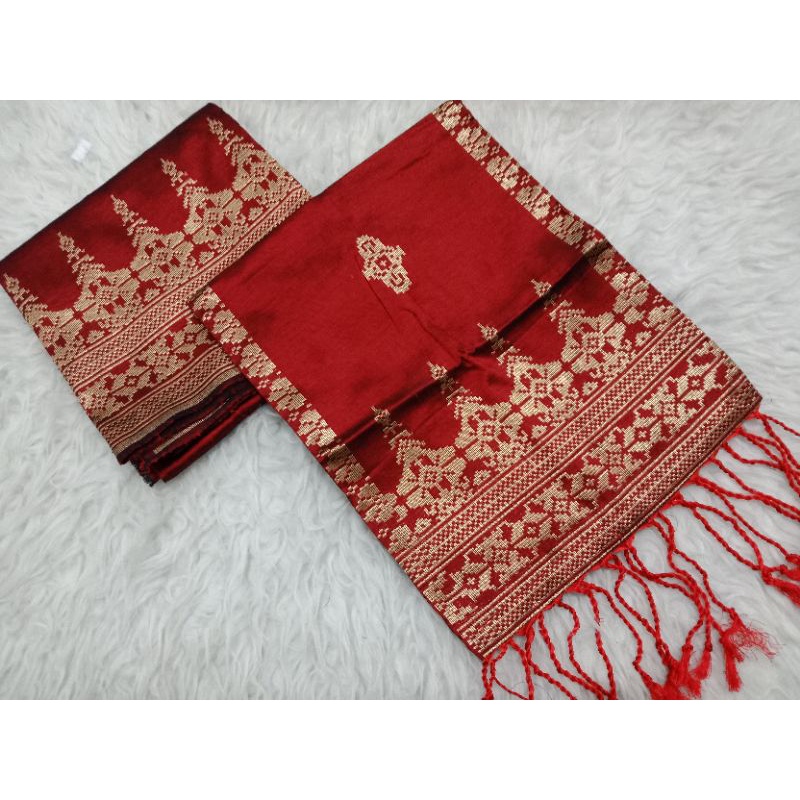 songket silungkang warna maroon gold