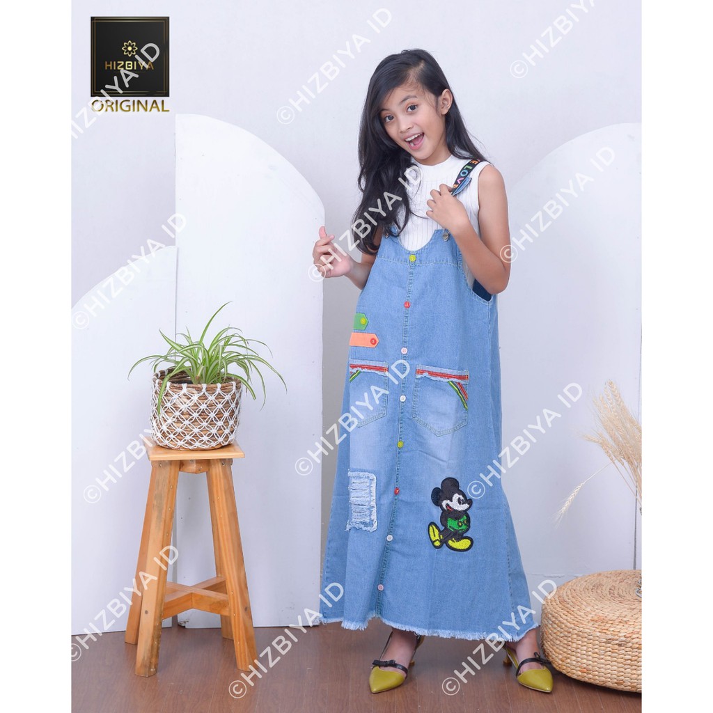 new style OVERALL MIDI DRESS JEANS WASH HQ untuk anak umur 2-12 thn