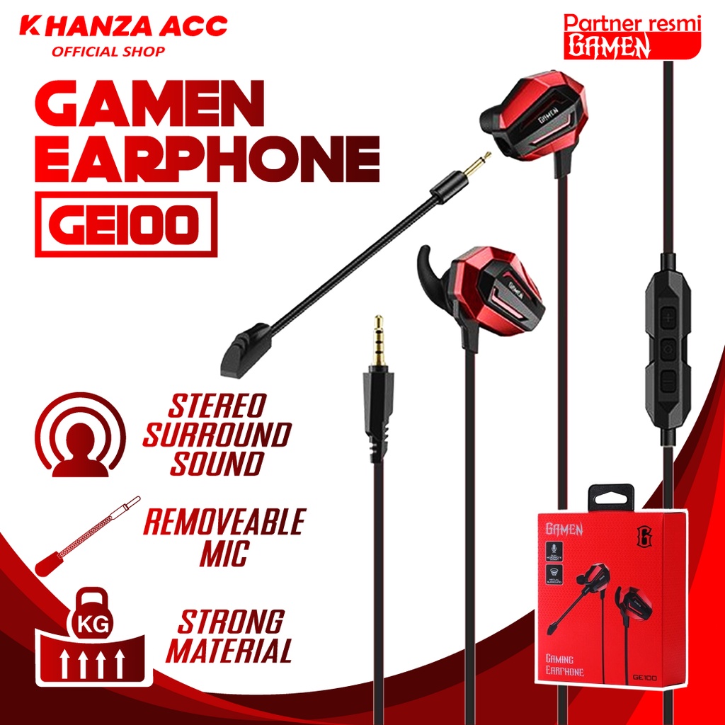 KHANZAACC Earphone Gamen GE100 Dual Microphone Virtual Stereo Surround Sound Inear Gaming Headset