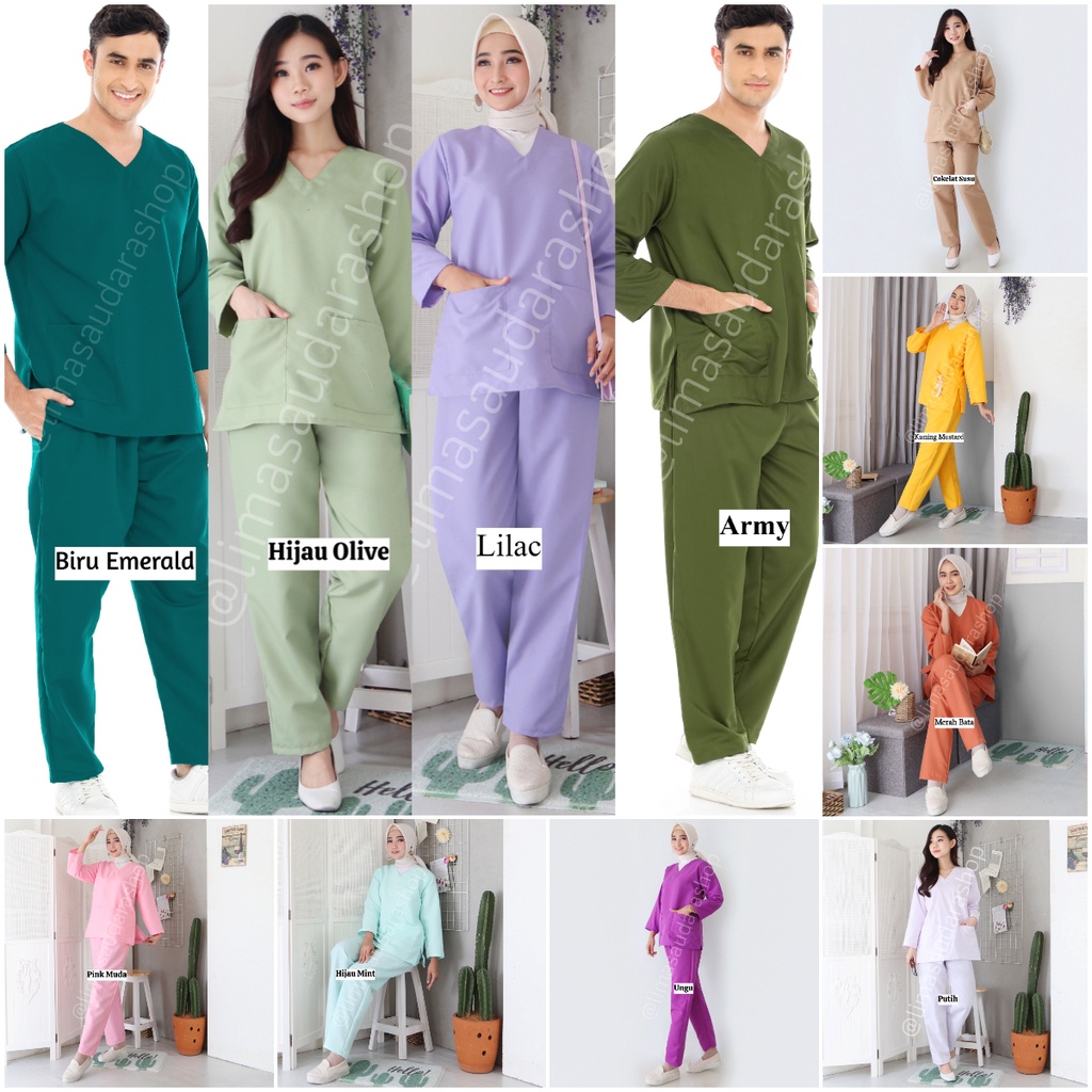 READY! BAJU JAGA LENGAN PANJANG UNISEX (BAJU OKA/ OK/ BAJU SCRUB MEDIS) 1 SET BAJU DAN CELANA