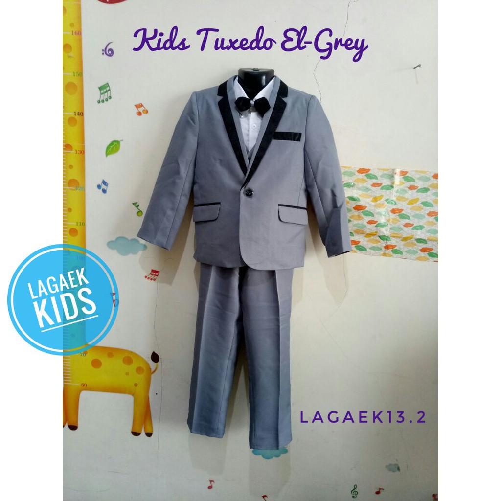 Setelan Jas Anak Laki Premium ABU 8in1 Usia 1 2 Tahun - Setelan Pesta Jas Anak COWOK Dasi Kupu Tuxedo Suits