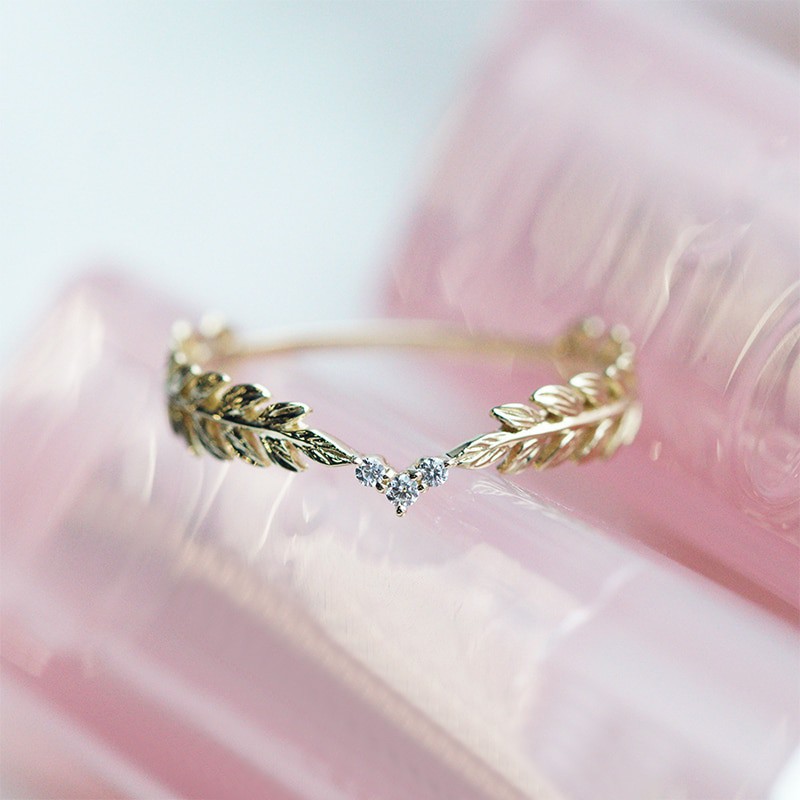 Cincin Emas Cincin Daun Cincin Bulu Tanaman Gandum Cincin Bentuk V Shaped