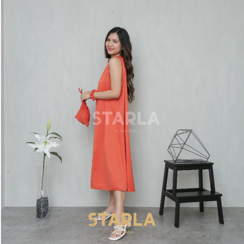 HALTER NECK MIDI DRESS CASUAL SUMMER KOREAN DRESS SEXY SATIN STARLA REESHA