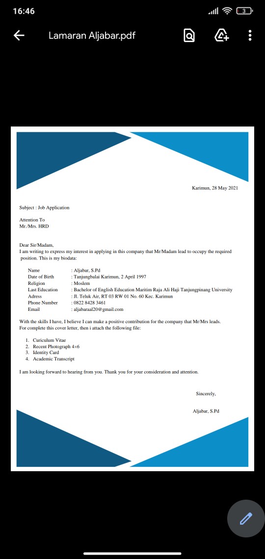 Jasa Desain Cv & Surat Lamaran (curriculum Vitae) [soft File]