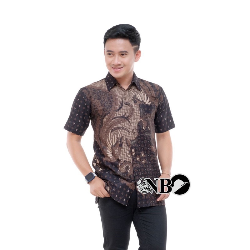 RUZZA Batik Pria Lengan Pendek Motif Kembang Langit Sogan Kemeja Cowok Dewasa Size M L XL