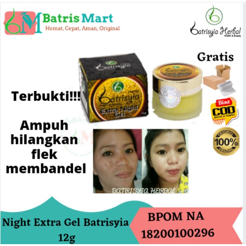 Batrisyia EXTRA Night GEL  12g cream penghilang flek hitam membandel noda bekas jerawat ampuh batrisia herbal