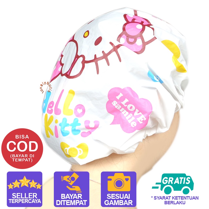 Lovelybutik - Shower Cap Penutup Rambut Mandi Plastik Waterproof Karakter Lucu Murah