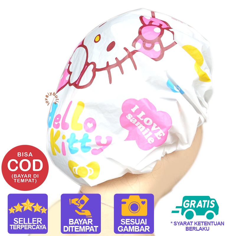 Lovelybutik - Shower Cap Penutup Rambut Mandi Plastik Waterproof Karakter Lucu Murah