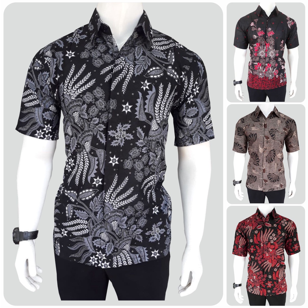 kemeja batik atasan pria lengan pendek ukuran m l xl  xxl