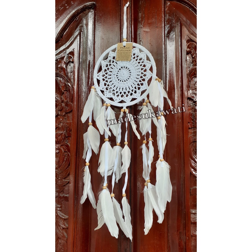 Dream catcher sulam jaring bintang benang diameter 17 panjang 53cm dekorasi hiasan rumah bulu ayam