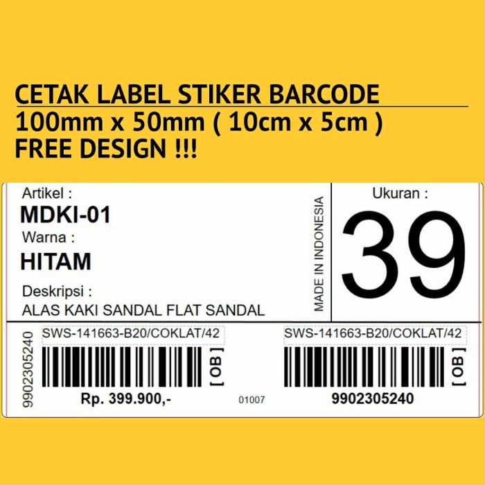 

CETAK LABEL STIKER BARCODE 10 cm x 5 cm STIKER LABEL SEPATU DAN SANDAL PRIA DAN WANITA