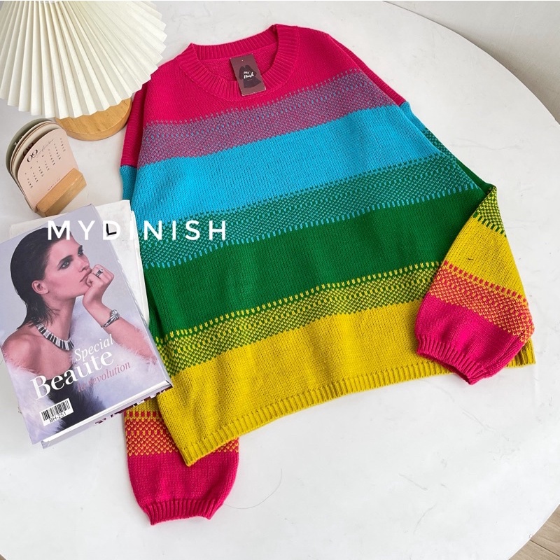 Hanna Rainbow Sweater - Sweater Wanita Motif Cewe Kue