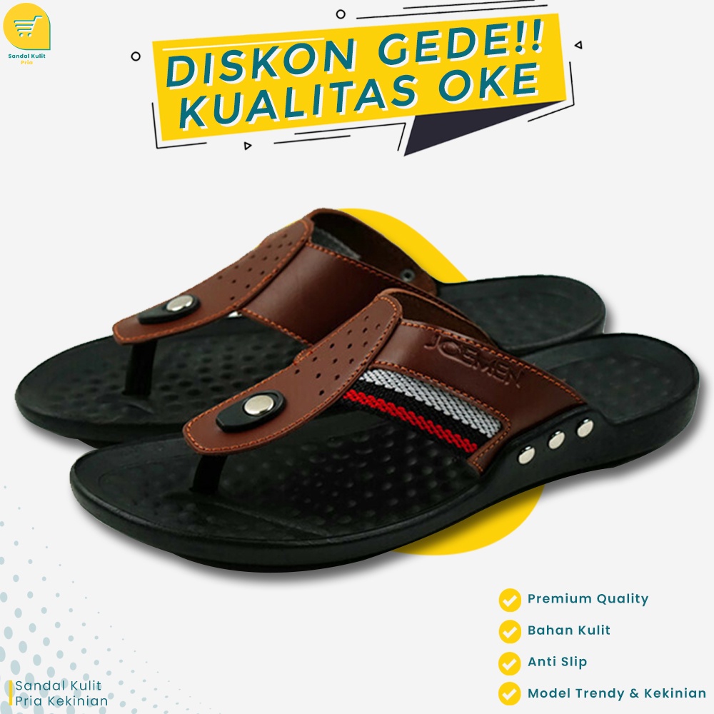 Sandal Kulit Pria Dewasa Model Jepit Japit Asli Terbaru Kekinian Casual Keren Modern Branded Terlari