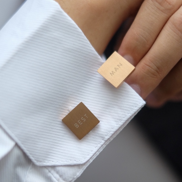Lancca Official Legent Square Cufflink Matte - Kancing Manset Pria Kotak Custom Nama Stainless Steel