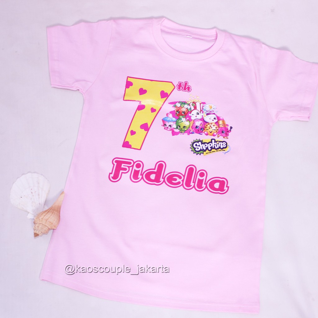 GRATIS CUSTOM NAMA Kaos/Kostum Ultah SHOPKINS Murah Bisa request Karakter,Angka,foto.Bisa Couple